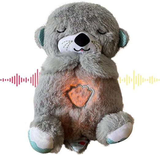 Breathing Teddy Bear Plush Sound Machine – Baby Gift with Music, Lights & Breathing Motion Infant Toys for Newborns, Soft Breathing Stitch Teddy, Soothing Portable Otter for + months (Otter-Toy)