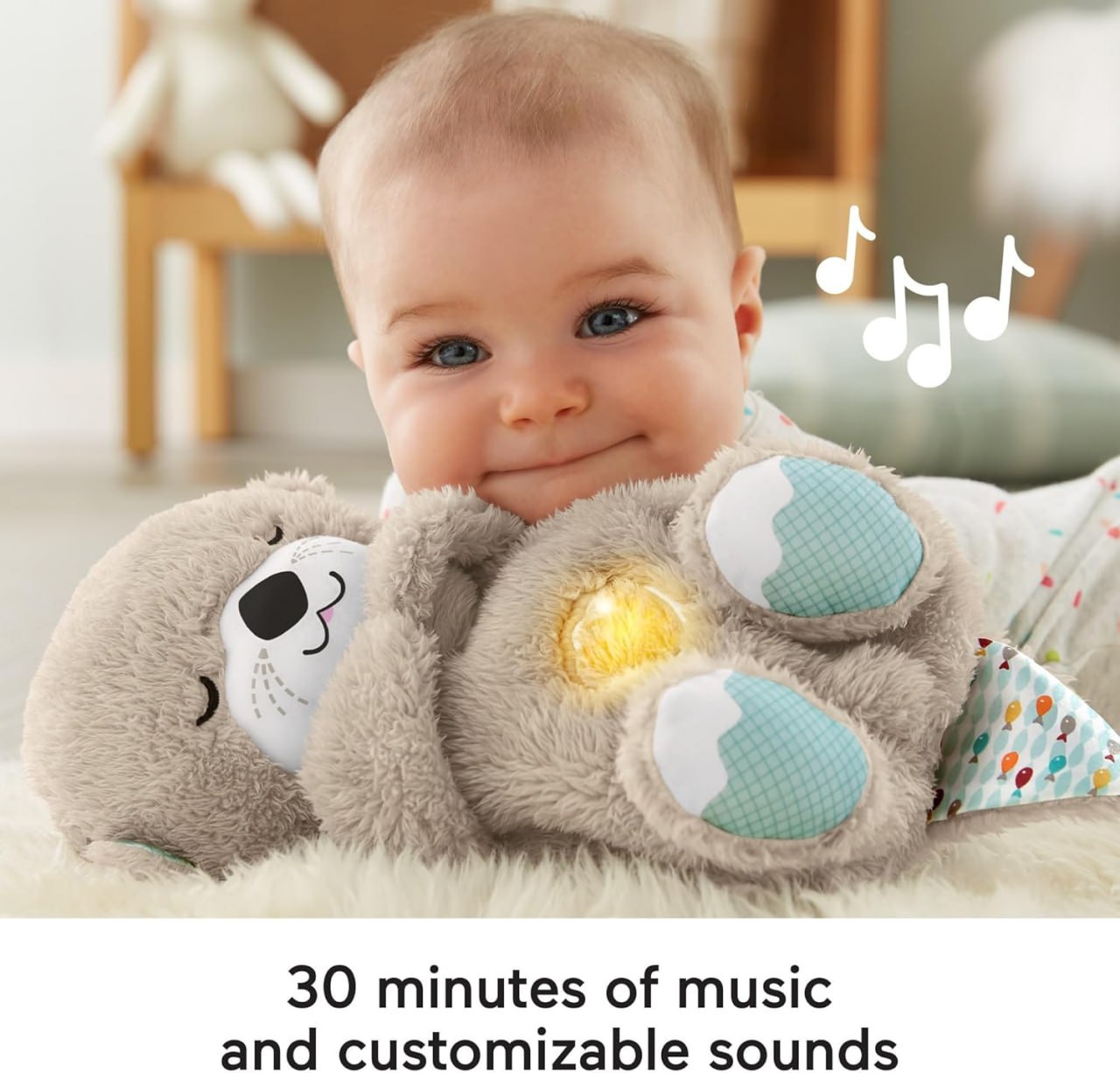 Breathing Teddy Bear Plush Sound Machine – Baby Gift with Music, Lights & Breathing Motion Infant Toys for Newborns, Soft Breathing Stitch Teddy, Soothing Portable Otter for + months (Otter-Toy)